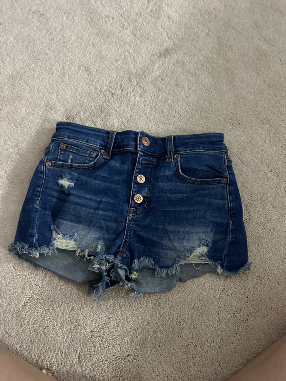 American Eagle Outfitters Dark Indigo Distressed Denim Shorts